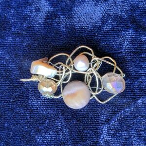 Artisan handmade silver wire pendant with pearls and Aurora Borealis stones